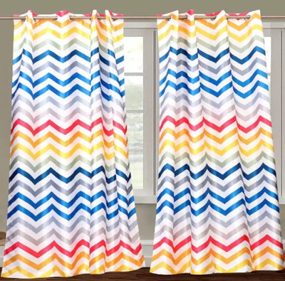 V4S 274 cm (9 ft) Long Door Polyester Room Darkening Curtain (Pack Of 2)(Multicolor, Striped)