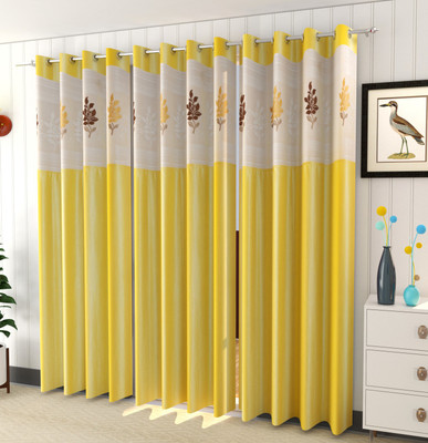 Galaxy Home Decor 153 cm (5 ft) Window Polyester Semi Transparent Curtain (Pack Of 3)(Yellow, Printed)