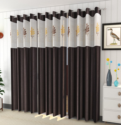 Galaxy Home Decor 153 cm (5 ft) Window Polyester Semi Transparent Curtain (Pack Of 3)(Brown, Printed)