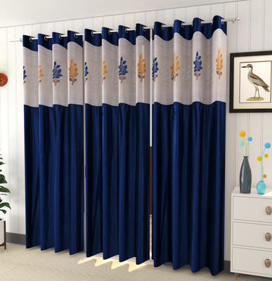 Galaxy Home Decor 213 cm (7 ft) Door Polyester Room Darkening Curtain (Pack Of 3)(Blue, Printed)