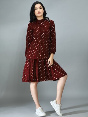 Leriya Fashion Women A-line Maroon Dress