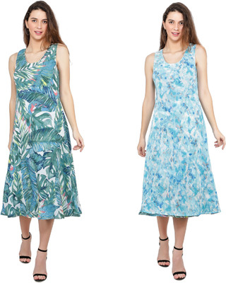TSM Women A-line Light Green Midi/Calf Length Dress