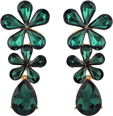 YELLOW CHIMES Elegant A5 Grade Sparkling Crystal Dual Floral Design Dangle Earrings For Women Crystal Metal Drops & Danglers