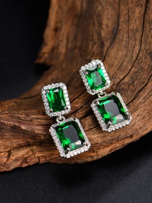 Kairangi Crystal Drop Earrings for Women Silver Plated Green Crystal Drop Earrings Alloy Drops & Danglers