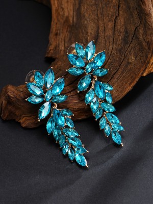 Kairangi A5 Grade Sparkling Crystal Leafy Design Crystal Drop Earrings For Women Crystal Copper Drops & Danglers