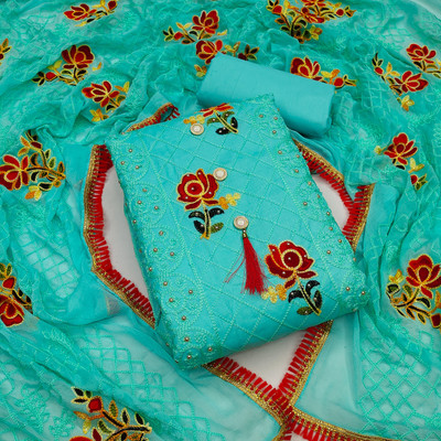 PRIPA8 Cotton Blend Embroidered Kurta & Churidar Material
