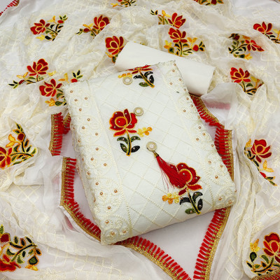 Blue Wish Pure Cotton Embroidered Blouse Material