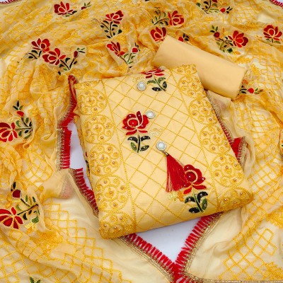 MEHZEEL FAB Cotton Blend Dyed, Embroidered, Floral Print Kurta & Churidar Material