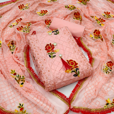 OMICRON FAB Cotton Blend Embroidered Kurta & Churidar Material