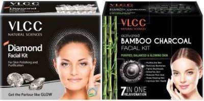 VLCC Diamond & Activated bamboo charcoal facial kit for Men & Women (60gm X 2)(2 x 60 g)