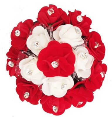 Myra Collection artificial stone studded flowers red and white bun juda hair extensions Braid Extension(Red, White)