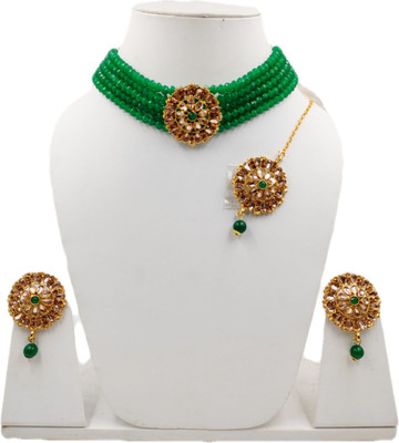 sarthak royal Stone, Alloy Gold-plated Green Jewellery Set(Pack of 1)