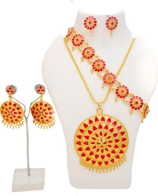 balaji gold Copper Gold-plated Red Jewellery Set(Pack of 2)