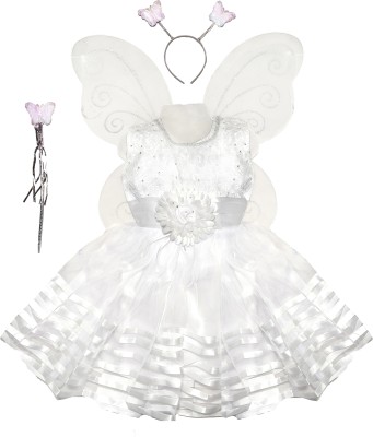 Look Fashion Baby Girls Midi/Knee Length Festive/Wedding Dress(White, Sleeveless)