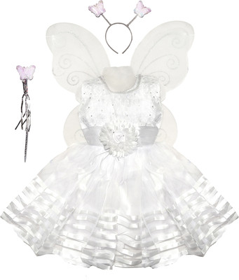 Kids Wear Fashion Girls Midi/Knee Length Festive/Wedding Dress(White, Sleeveless)