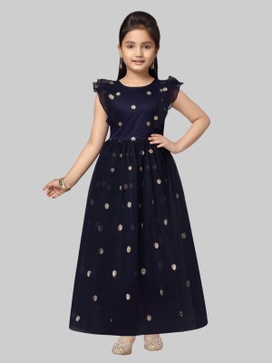 Aarika Indi Girls Maxi/Full Length Party Dress(Dark Blue, Short Sleeve)