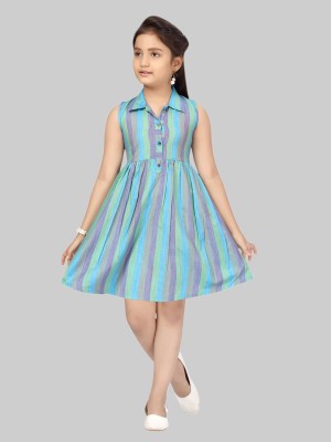 Aarika Girls Midi/Knee Length Casual Dress(Blue, Sleeveless)