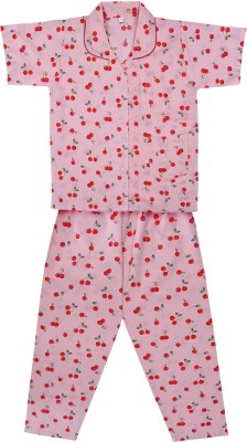 Wishkaro Kids Nightwear Baby Girls Printed Cotton Blend(Orange Pack of 1)