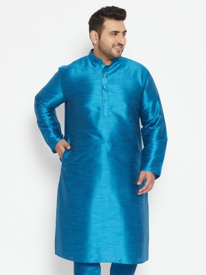 VASTRAMAY PLUS Men Self Design Straight Kurta(Blue)