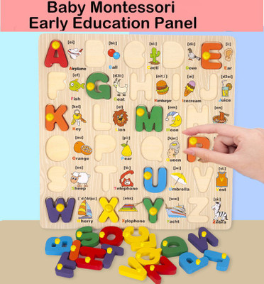 blue seed AtoZ Learning toy Board 3D Alphabet Puzzle Construction Building Blocks Games(Beige, Multicolor)