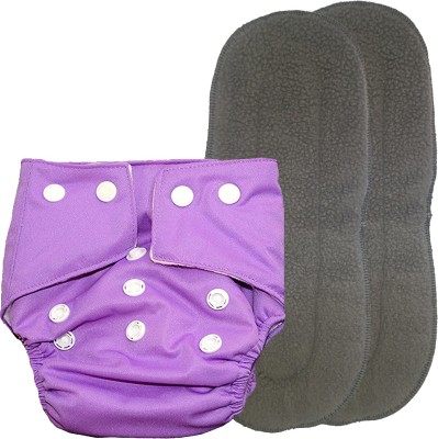 Smiling Cart 1pc Cloth Diapers and 2pc Wet-Free Insert, Reusable,( set of 3, Purple )