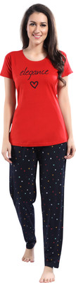 AERINOR Women Printed Red Top & Pyjama Set
