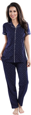 AERINOR Women Printed Blue Shirt & Pyjama set