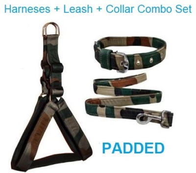 VJOY Combo set of Collar, Leash and Harness in Army Pattern Dog Harness & Leash(Small, MULTICOLOR)
