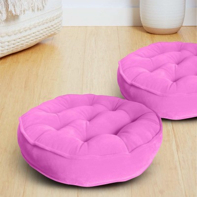 kioni Round Cushion Pillow For Tub, Car, Office, Chair, Balcony, Bedroom, 40 x 40 cm Microfibre Solid Cushion Pack of 2(Pink)