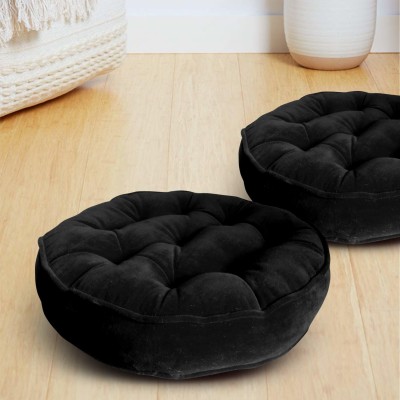 Anil Enterprises Yoga Pad Floor Sitting Round for Home, Office, Chair, Balcony, Bedroom, 50X50 cm Microfibre Solid Floor Cushion Pack of 2(Black)