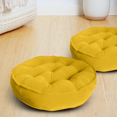 kioni Round Cushion Pillow For Tub, Car, Office, Chair, Balcony, Bedroom, 40 x 40 cm Microfibre Solid Cushion Pack of 2(Yellow)