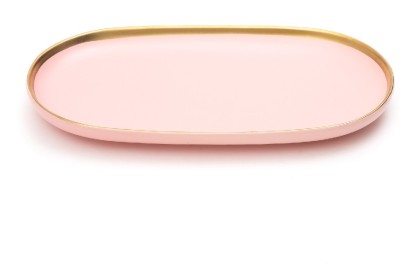 EZ Life Pastely 12 Inch Oval Matt Baby Pink with Gold Rim - 1 Piece Dinner Plate(Microwave Safe)