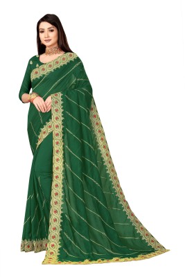 AAMONASTHA Striped Bollywood Georgette, Art Silk Saree(Dark Green)