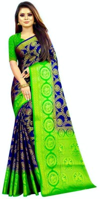 Fashion Club Collection Woven Kanjivaram Pure Silk, Art Silk Saree(Dark Blue)