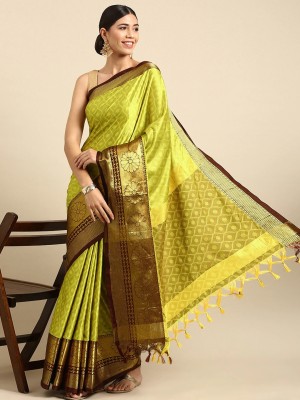 lyunica Self Design Bollywood Silk Blend Saree(Yellow)