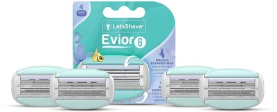LetsShave Evior 6 Blade Shaving Razor System for Women with Brush Fingers + Moisturising Band + Razor Cap (Pack of 4 Blades)