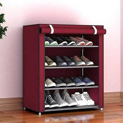 RAXON WORLD 5 Layer/Shelf Plastic Collapsible Shoe Rack Plastic Collapsible Shoe Stand(Maroon, 4 Shelves, DIY(Do-It-Yourself))