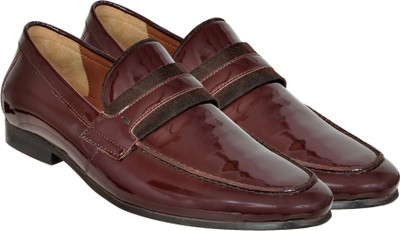 HX London Patent Leather Burgandy Party,Wedding and Formal Wear Shoe Slip On For Men(Burgundy , 6)