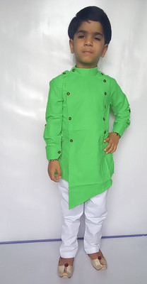 Shri Shyama Creation Boys Festive & Party Kurta and Pyjama Set(Light Green Pack of 1)