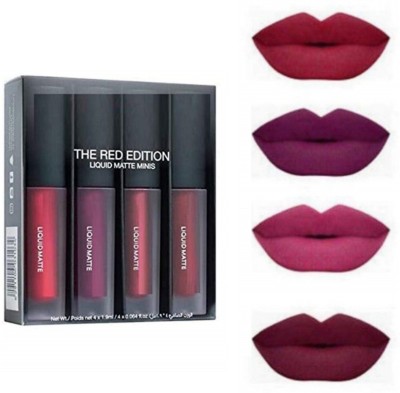 The MN Insta Beauty Super Stay Water Proof Sensational Liquid Matte Lipstick,B Set of 4(The Red Edition, 16 ml)