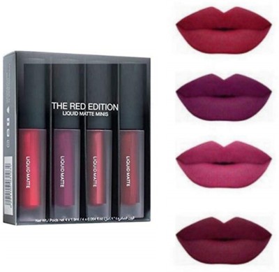 THE NYN Insta Beauty Super Stay Water Proof Sensational Liquid Matte Lipstick,B Set of 4(The Red Edition, 16 ml)