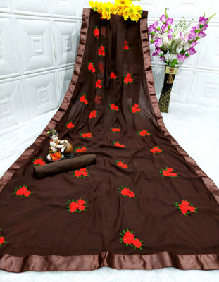 JSItaliya Embroidered Bollywood Georgette Saree(Brown)