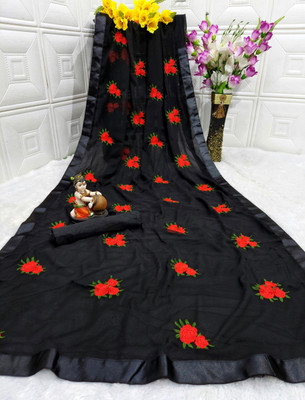 JSItaliya Embroidered Bollywood Georgette Saree(Black)