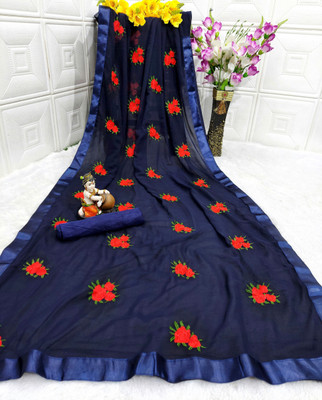 JSItaliya Embroidered Bollywood Georgette Saree(Dark Blue)