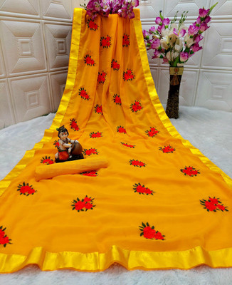 JSItaliya Embroidered Bollywood Georgette Saree(Yellow)