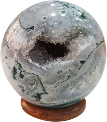 9dzine Moss Agate Natural Druzy Geode Sphere (300-350 Gm) Decorative Showpiece  -  5.3 cm(Crystal, Green)