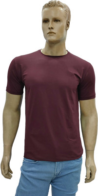 ARMOND Solid Men Round Neck Maroon T-Shirt
