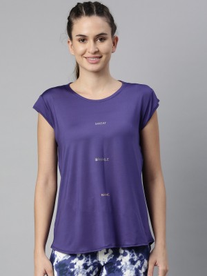 Enamor Solid Women Round Neck Blue T-Shirt