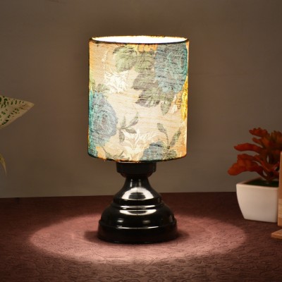 foziq Yellow & Green Fabric Shade With Black Metal Base Table Lamp(28 cm, Yellow, Green)