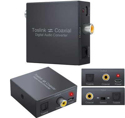 microware  TV-out Cable Digital 2-Way Audio Converter Optical SPDIF Toslink to Coaxial Audio Converter(Black, For TV)